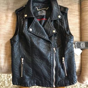 Blanc Noir vegan leather Moto vest NWT szM